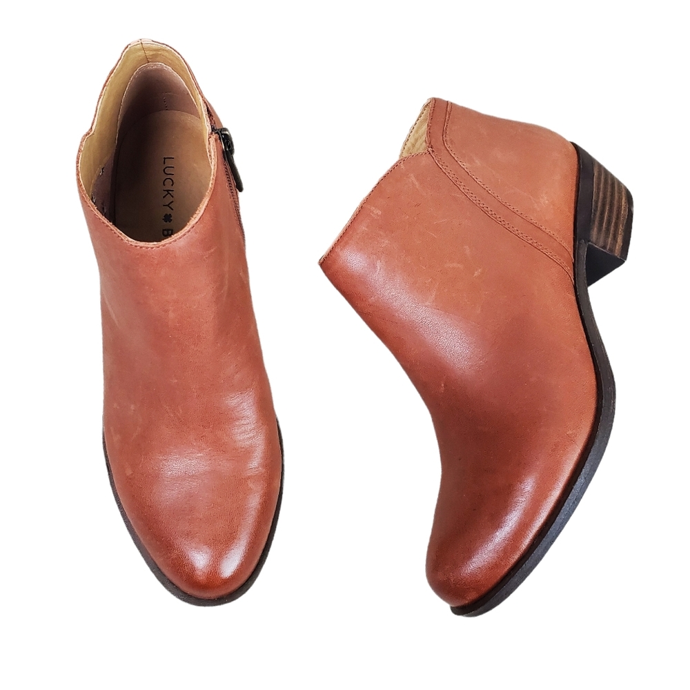 Lucky Brand Womens Barstyn Cognac Brown Leather Boots Shoe Size 6